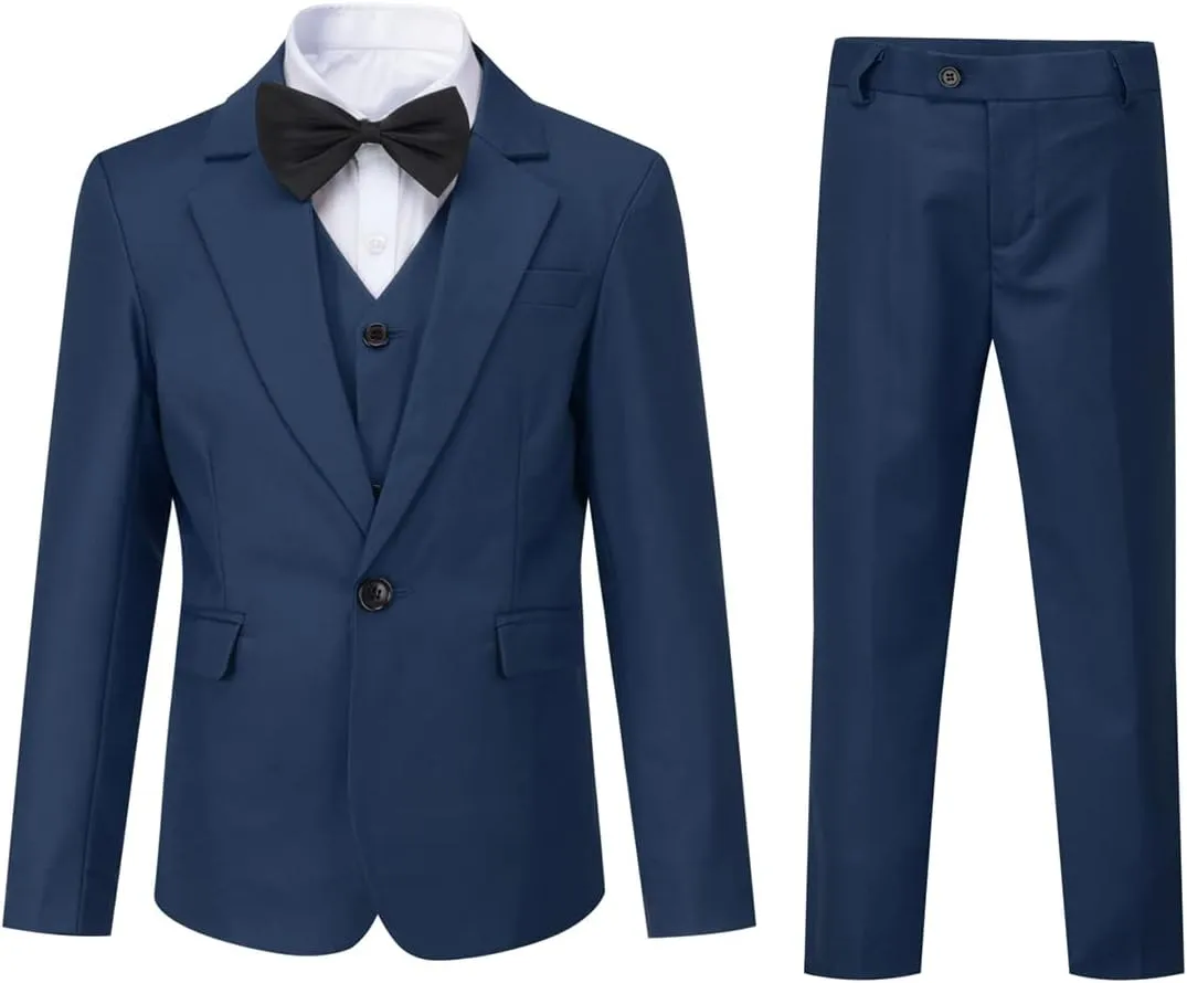 Boyland Boys Solid Color Tuxedo Slim Fit 3 Pieces Suit Set Notched Lapel Jacket Vest Pants for Wedding Prom Party
