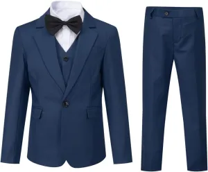 Boyland Boys Solid Color Tuxedo Slim Fit 3 Pieces Suit Set Notched Lapel Jacket Vest Pants for Wedding Prom Party