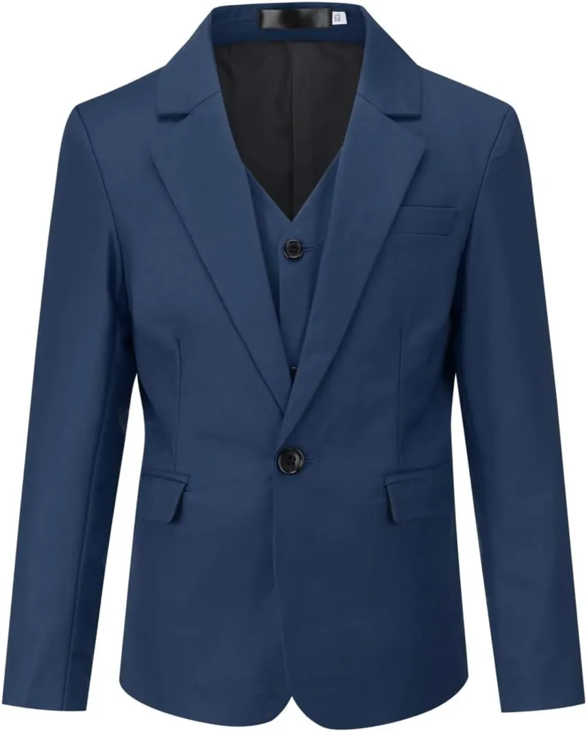 Boyland Boys Solid Color Tuxedo Slim Fit 3 Pieces Suit Set Notched Lapel Jacket Vest Pants for Wedding Prom Party