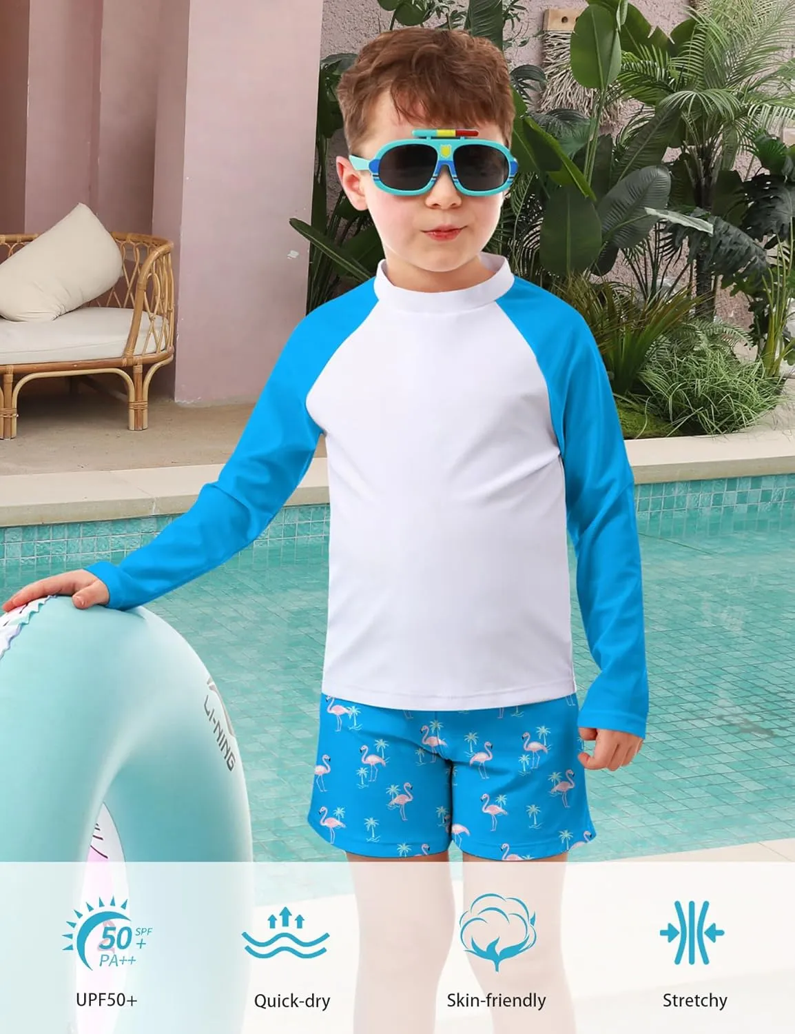 Boys Long Sleeve Rash Guard Swimsuit Kids 2-Pieces Bathing Suits Set