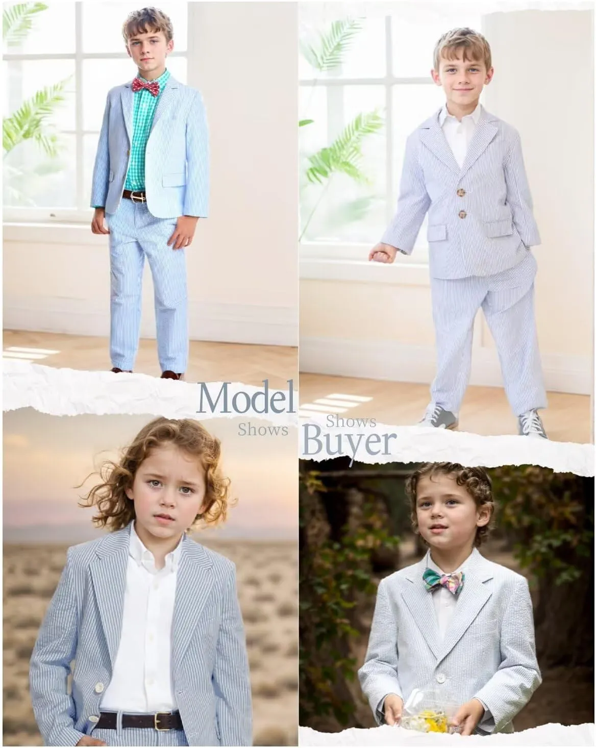Boys Seersucker Suit 2 Piece Slim Fit Summer Beach Wedding Outfit Kids Blazer Jacket Dressing Pants Suits for Toddler Teenage