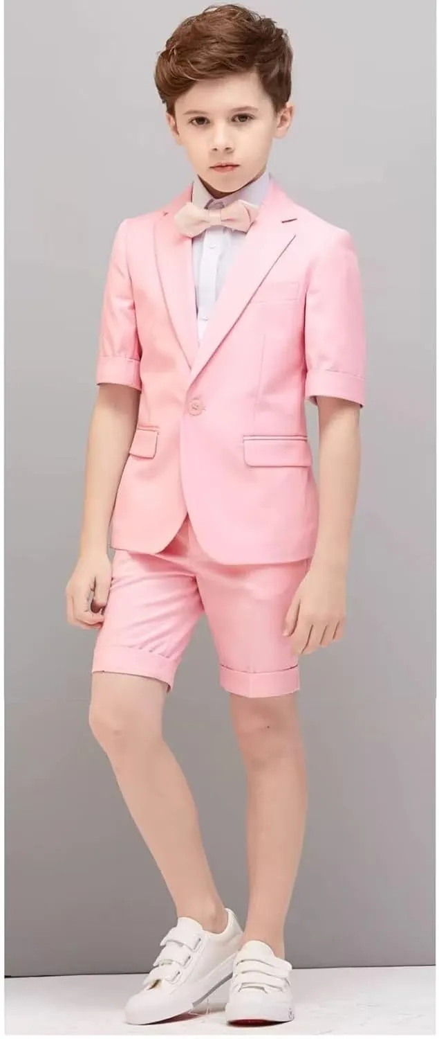 Boys Suit Short Set 2 PC Summer Casual Tuxedo Suit Slim Fit Toddler Boys Wedding Tuxedos Kids Party Blazer Pants