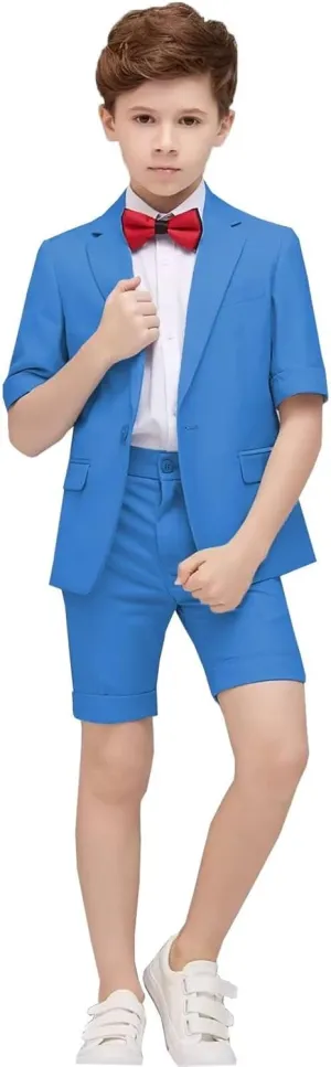 Boys Suit Short Set 2 PC Summer Casual Tuxedo Suit Slim Fit Toddler Boys Wedding Tuxedos Kids Party Blazer Pants