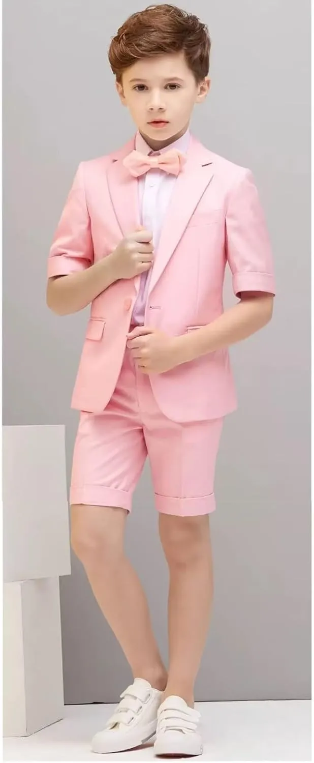Boys Suit Short Set 2 PC Summer Casual Tuxedo Suit Slim Fit Toddler Boys Wedding Tuxedos Kids Party Blazer Pants
