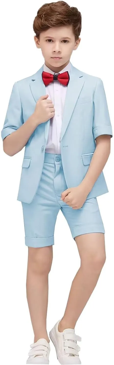 Boys Suit Short Set 2 PC Summer Casual Tuxedo Suit Slim Fit Toddler Boys Wedding Tuxedos Kids Party Blazer Pants
