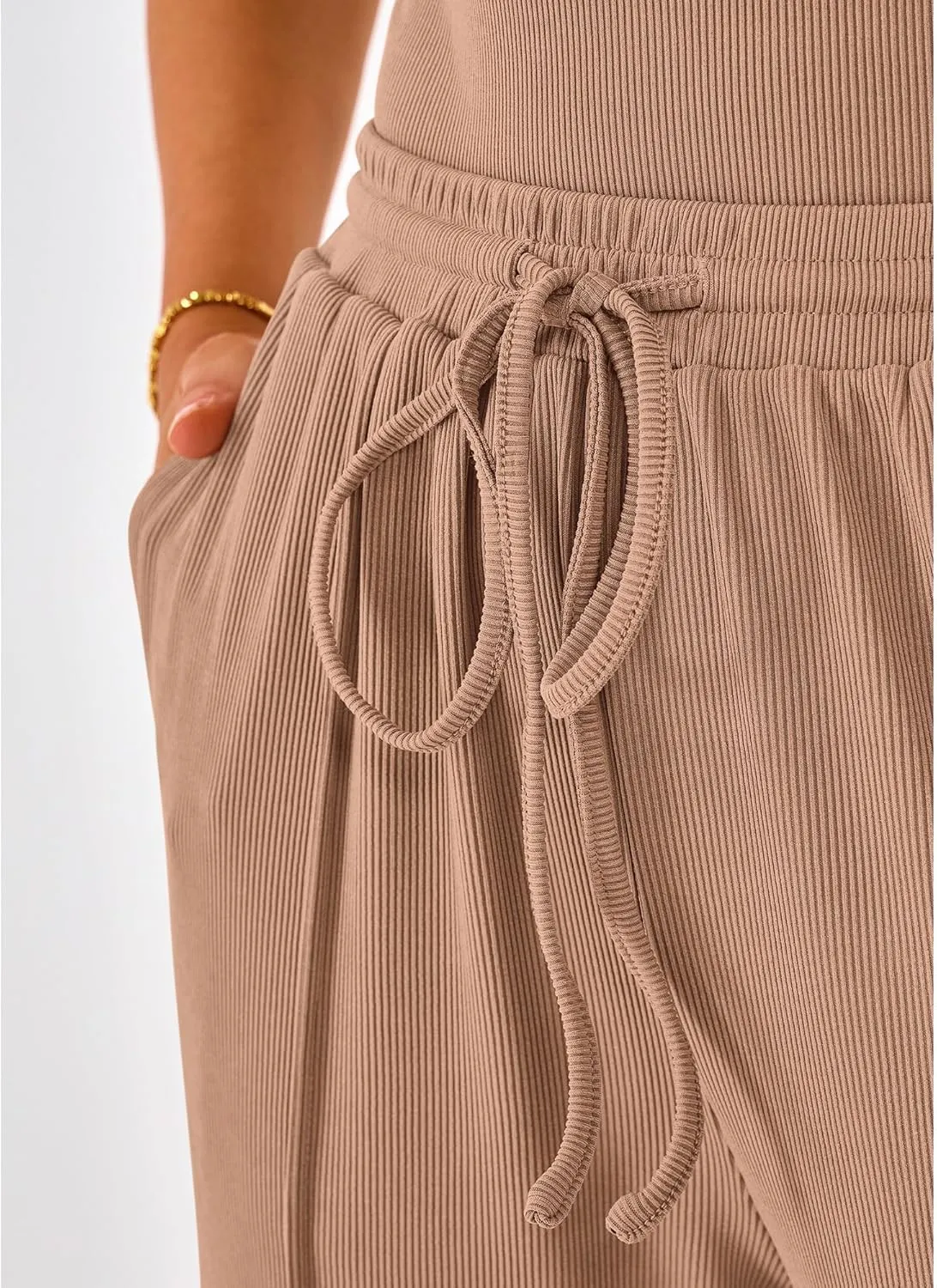 BTFBM Womens Casual 2 Pieces Outfits Dressy Square Neck Short Sleeve Bodysuit Drawstring Pants Knit Lounge Matching Sets