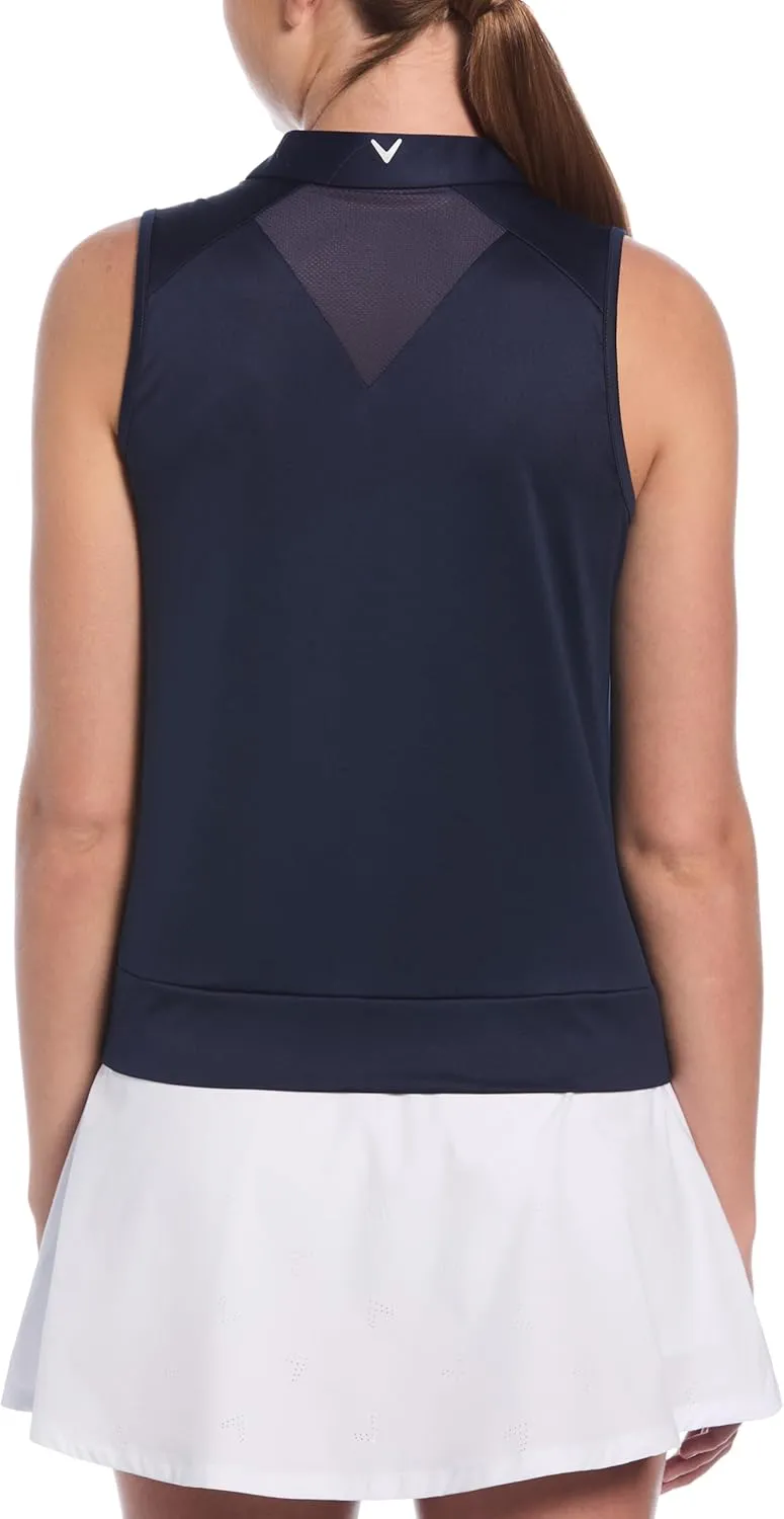 Callaway Women's Sleeveless Golf Top with Mesh Inserts, Waist Length, Stretch, Moisture-Wicking, Sun Protection, Eco-Friendly