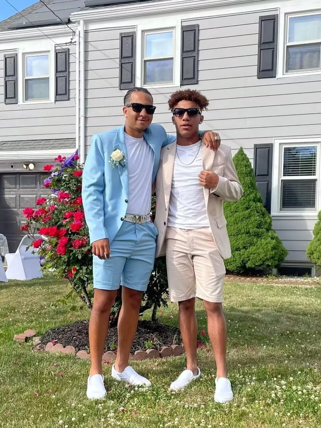 Casual Linen Short Suit Sets for Men Summer Suit Beach Wedding 2 Piece Tuxedo Blazer Shorts Suit