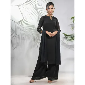 CHARUKRITI Black Georgette Kurta with Palazzo and Dupatta with Beads Work (Set of 3)