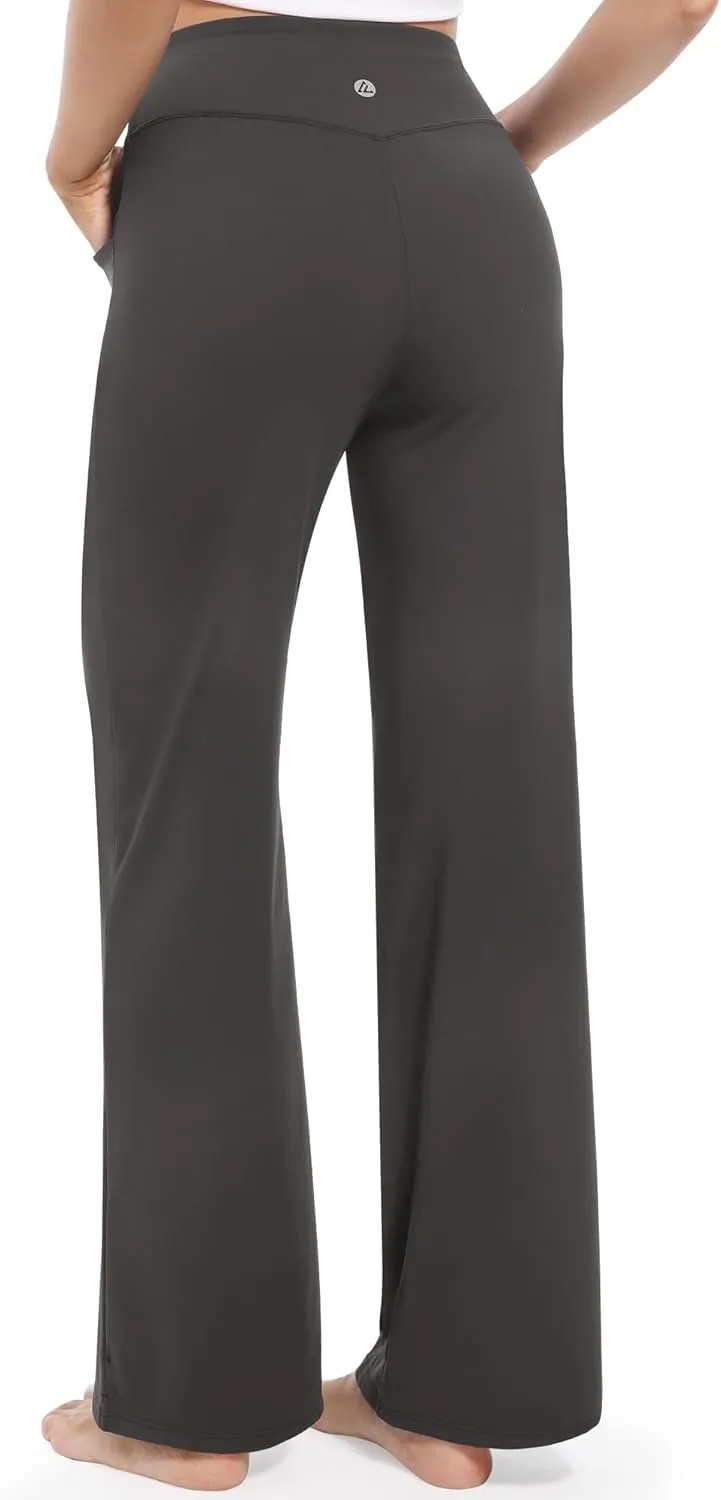 CL convallaria Womens Wide Leg Trouser Yoga Pants with Pockets High Waist Stretchy Work Casual Pant Petite Regular