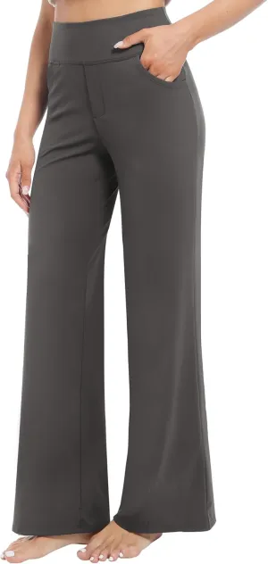 CL convallaria Womens Wide Leg Trouser Yoga Pants with Pockets High Waist Stretchy Work Casual Pant Petite Regular