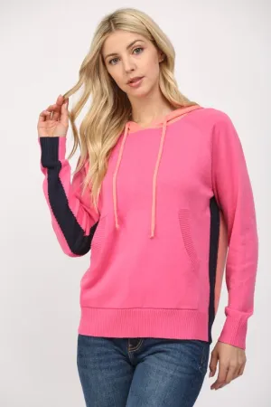 Colorblock Hooded Lightweight Knit Sweater