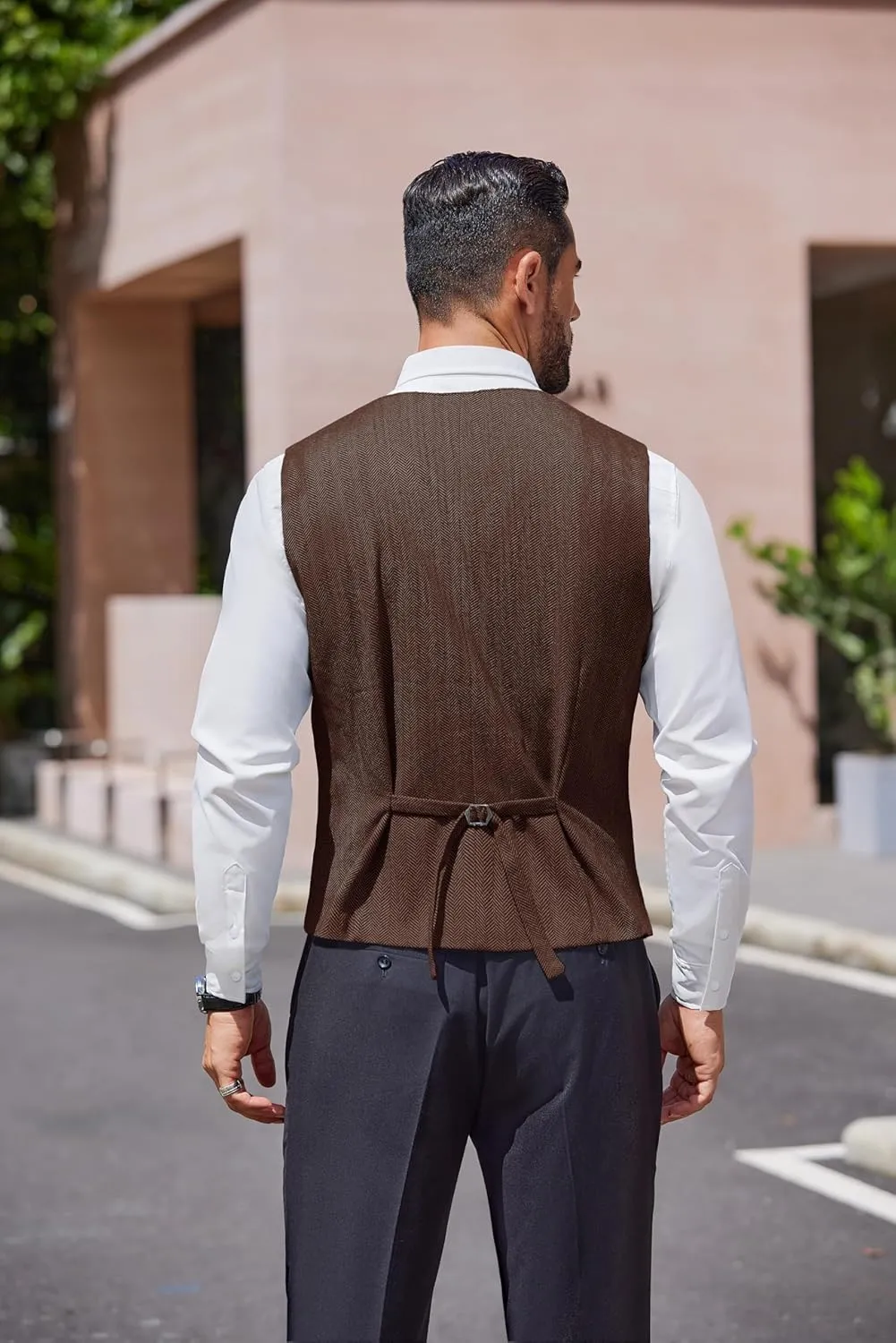 COOFANDY Men's Herringbone Tweed Suit Vests Slim Fit Waistcoat Casual Business Dress Vest