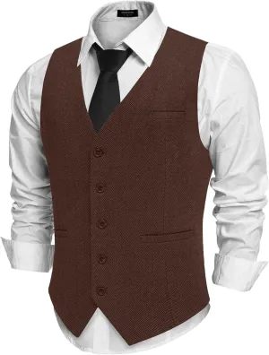 COOFANDY Men's Herringbone Tweed Suit Vests Slim Fit Waistcoat Casual Business Dress Vest