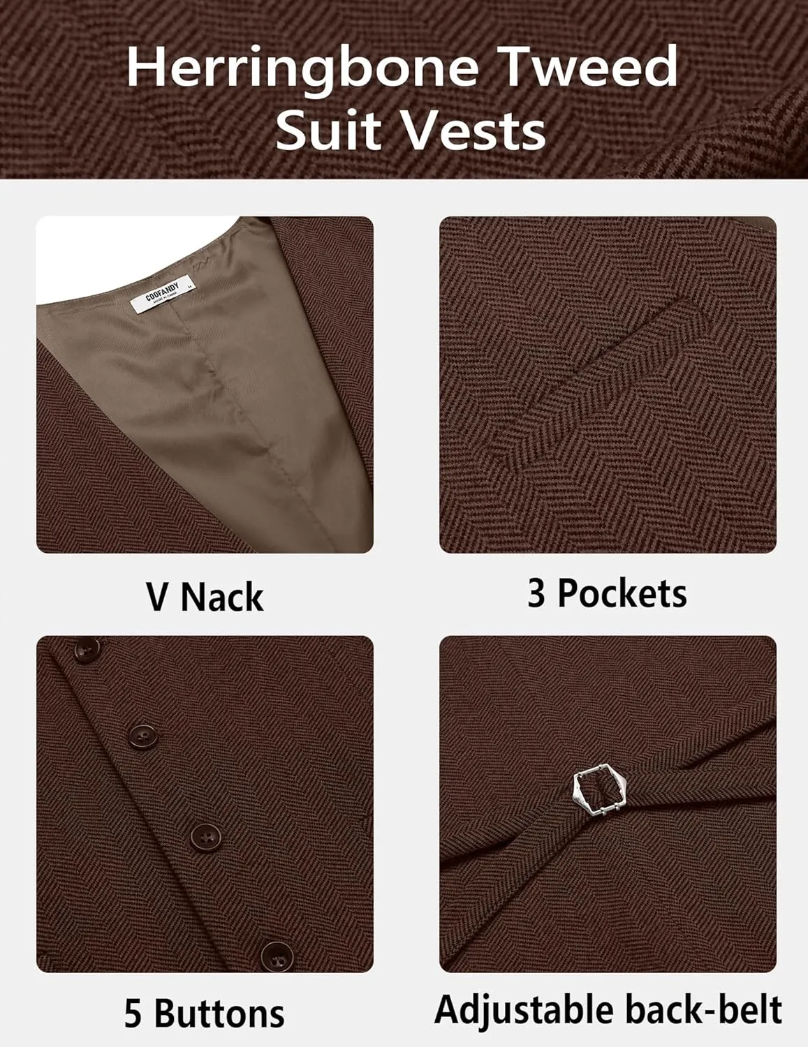 COOFANDY Men's Herringbone Tweed Suit Vests Slim Fit Waistcoat Casual Business Dress Vest