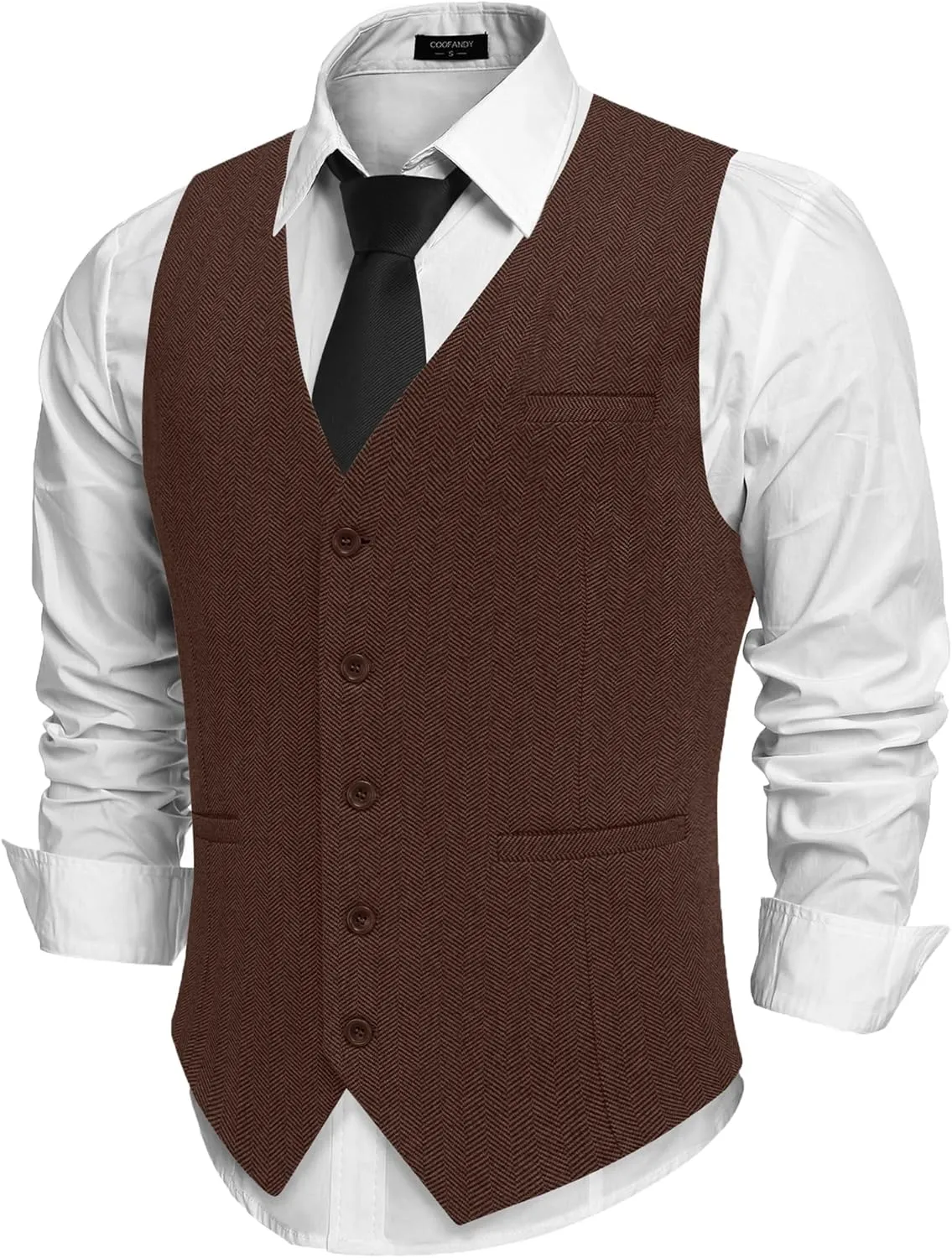 COOFANDY Men's Herringbone Tweed Suit Vests Slim Fit Waistcoat Casual Business Dress Vest