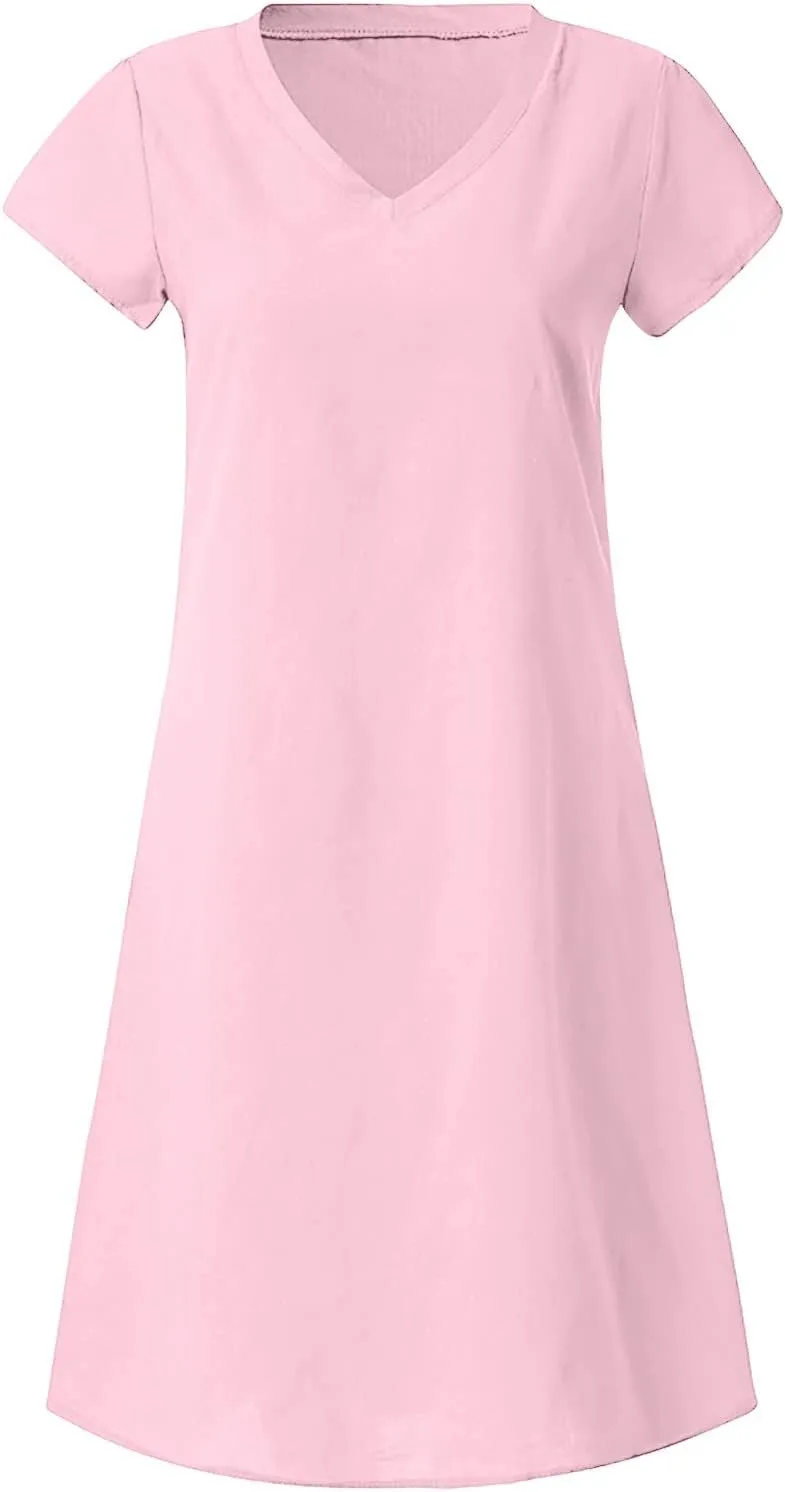 Cotton Linen Dress Short Sleeve Cotton Casual Plus Size Ladies Dress Comfy Plus Size Sundress Cotton Dresses for
