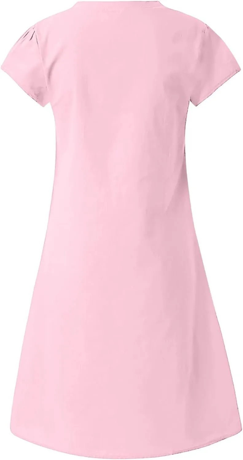 Cotton Linen Dress Short Sleeve Cotton Casual Plus Size Ladies Dress Comfy Plus Size Sundress Cotton Dresses for