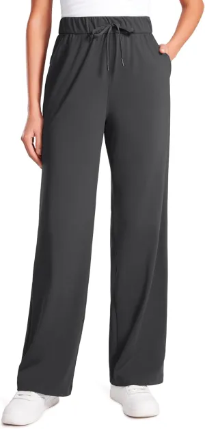CRZ YOGA 4-Way Stretch Casual Pants for Womens 30.5" Straight Wide Leg Work Pants with Pockets