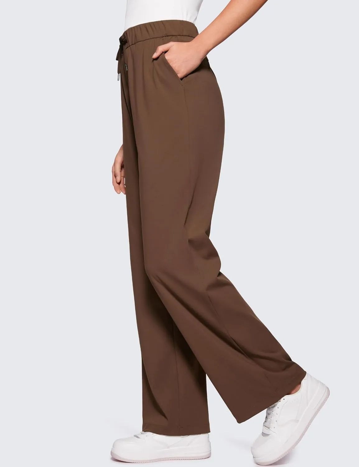 CRZ YOGA 4-Way Stretch Casual Pants for Womens 30.5" Straight Wide Leg Work Pants with Pockets