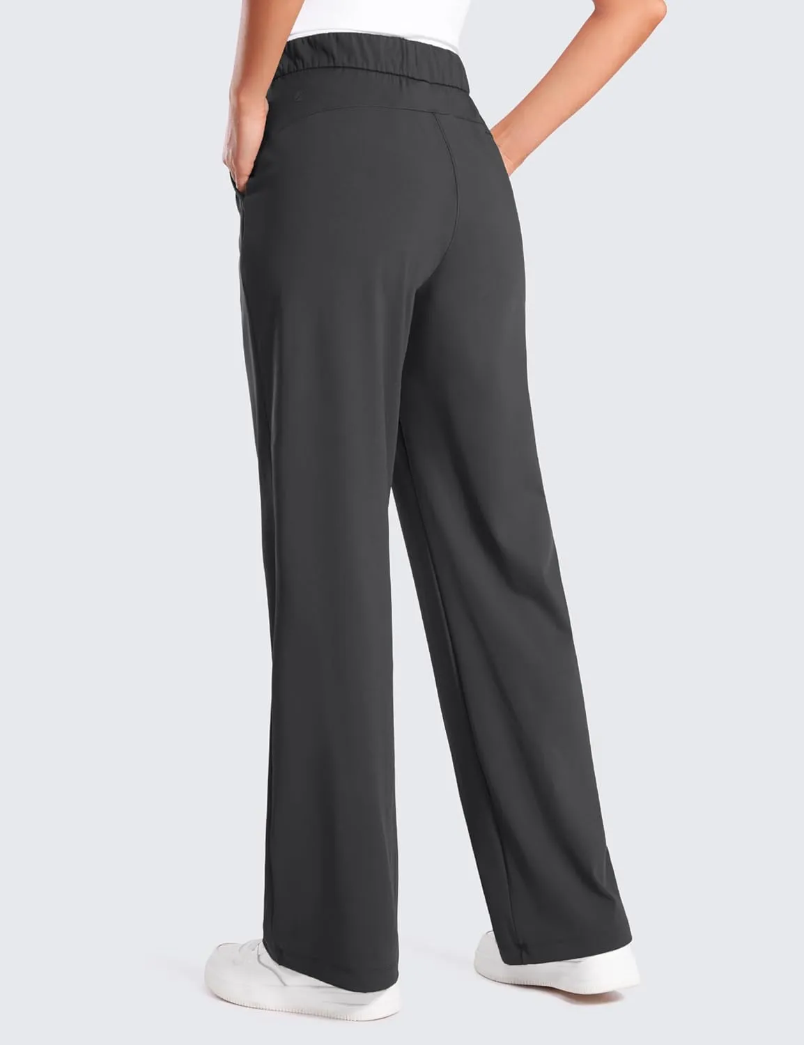 CRZ YOGA 4-Way Stretch Casual Pants for Womens 30.5" Straight Wide Leg Work Pants with Pockets