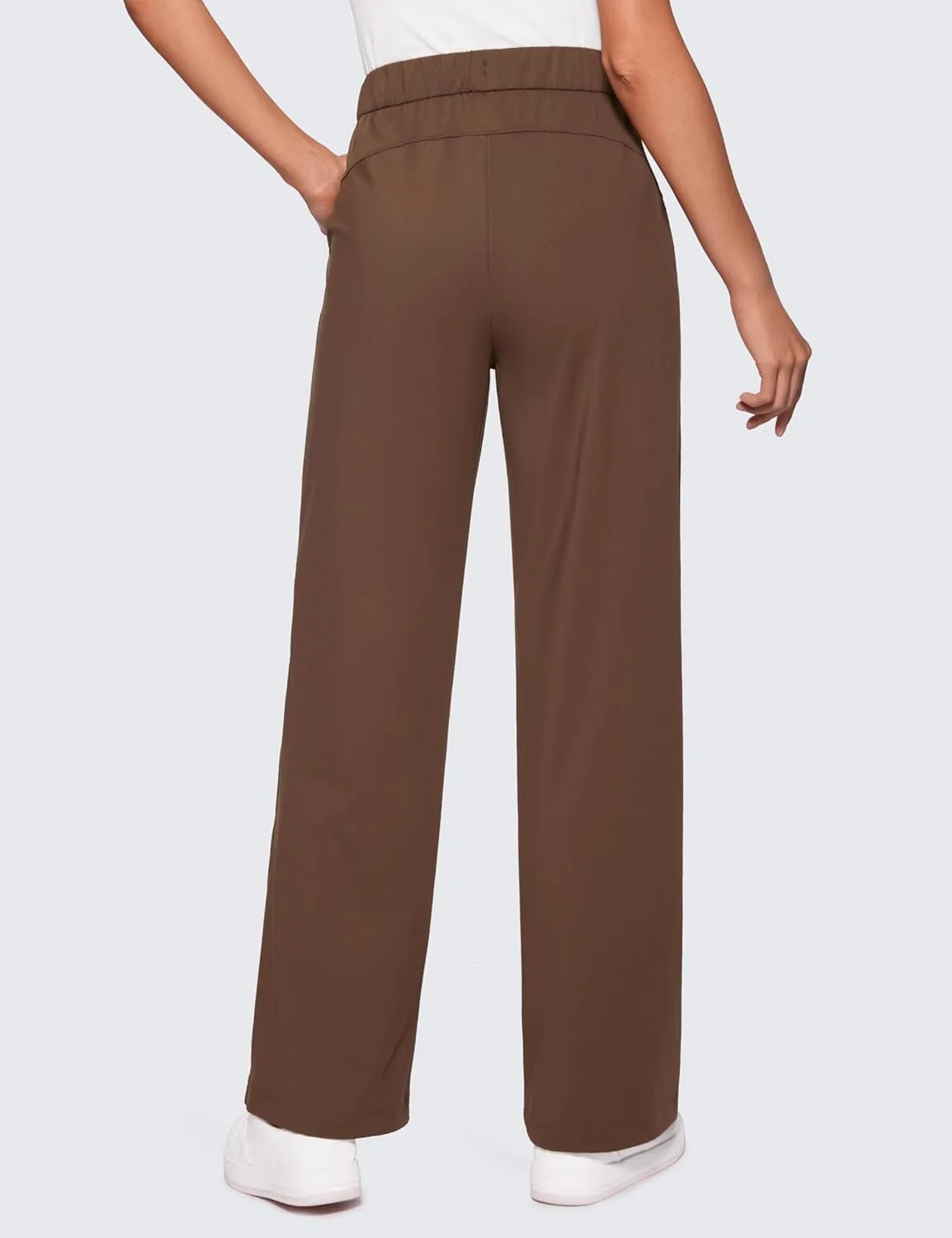 CRZ YOGA 4-Way Stretch Casual Pants for Womens 30.5" Straight Wide Leg Work Pants with Pockets
