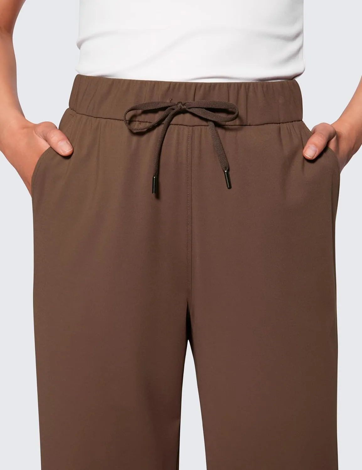 CRZ YOGA 4-Way Stretch Casual Pants for Womens 30.5" Straight Wide Leg Work Pants with Pockets