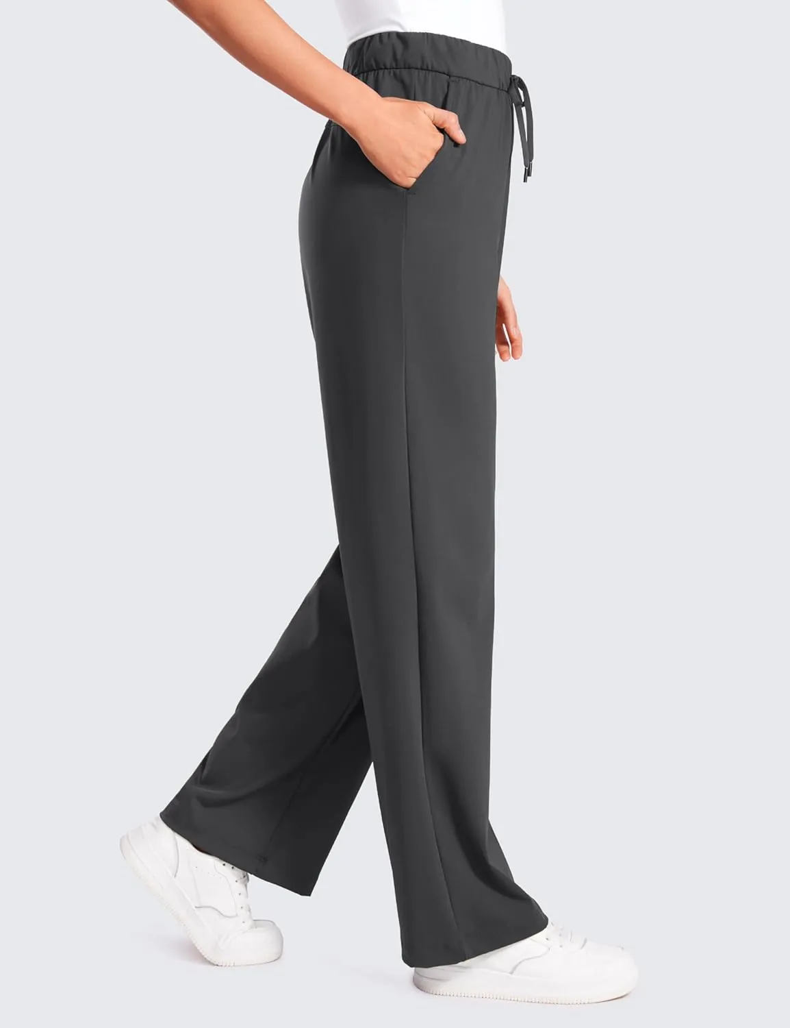CRZ YOGA 4-Way Stretch Casual Pants for Womens 30.5" Straight Wide Leg Work Pants with Pockets