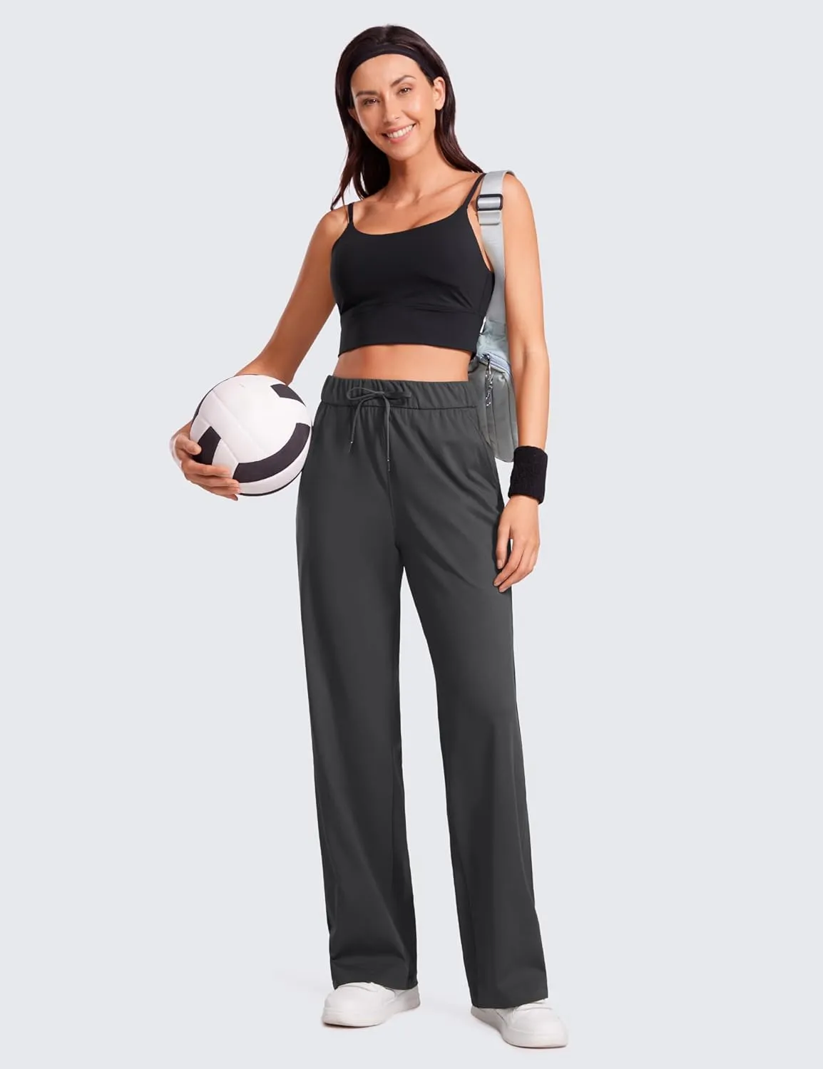 CRZ YOGA 4-Way Stretch Casual Pants for Womens 30.5" Straight Wide Leg Work Pants with Pockets