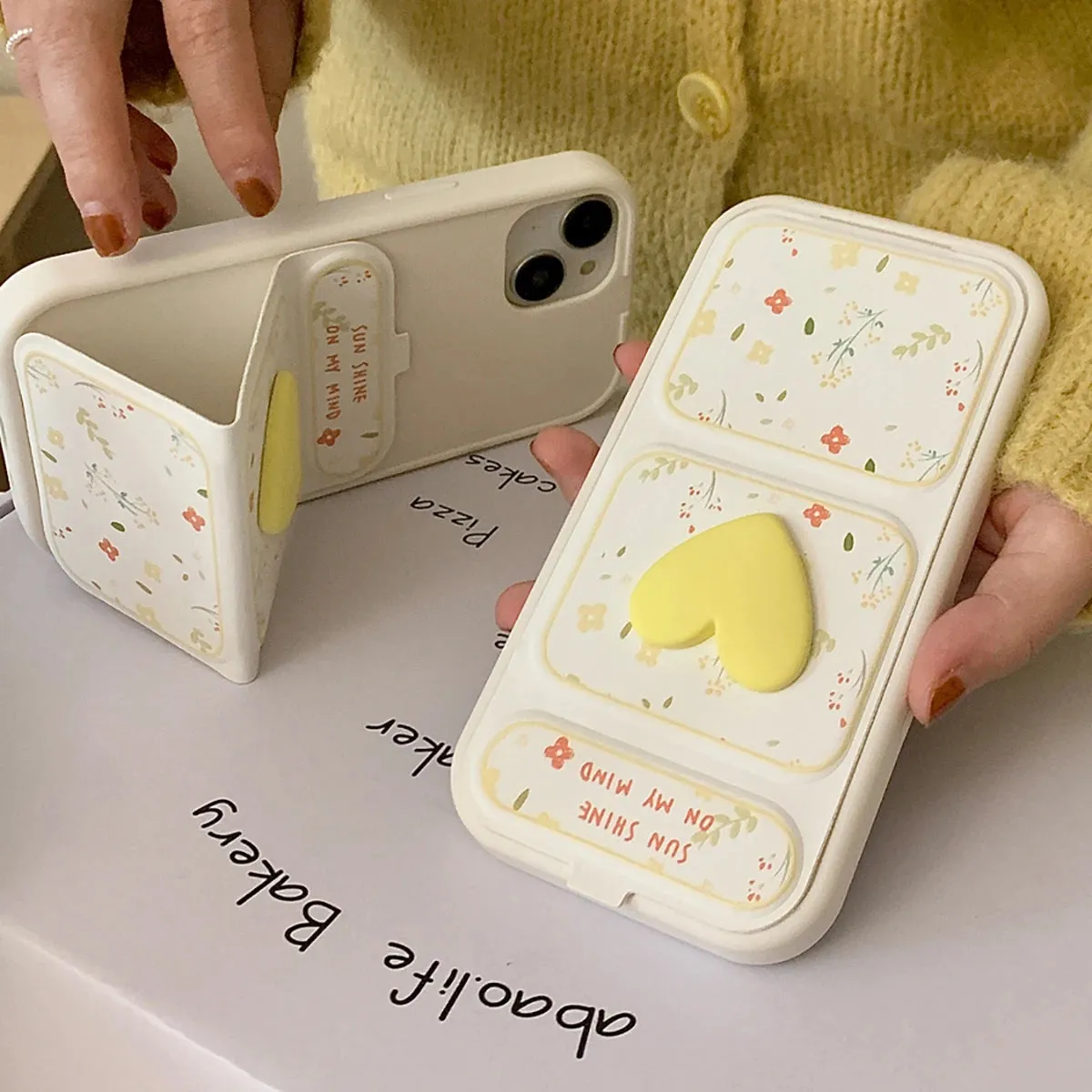 Cute Phone Cases - 3D Hearts & Flower Folding Leather Covers for iPhone 12-15 Pro Max - TSP379