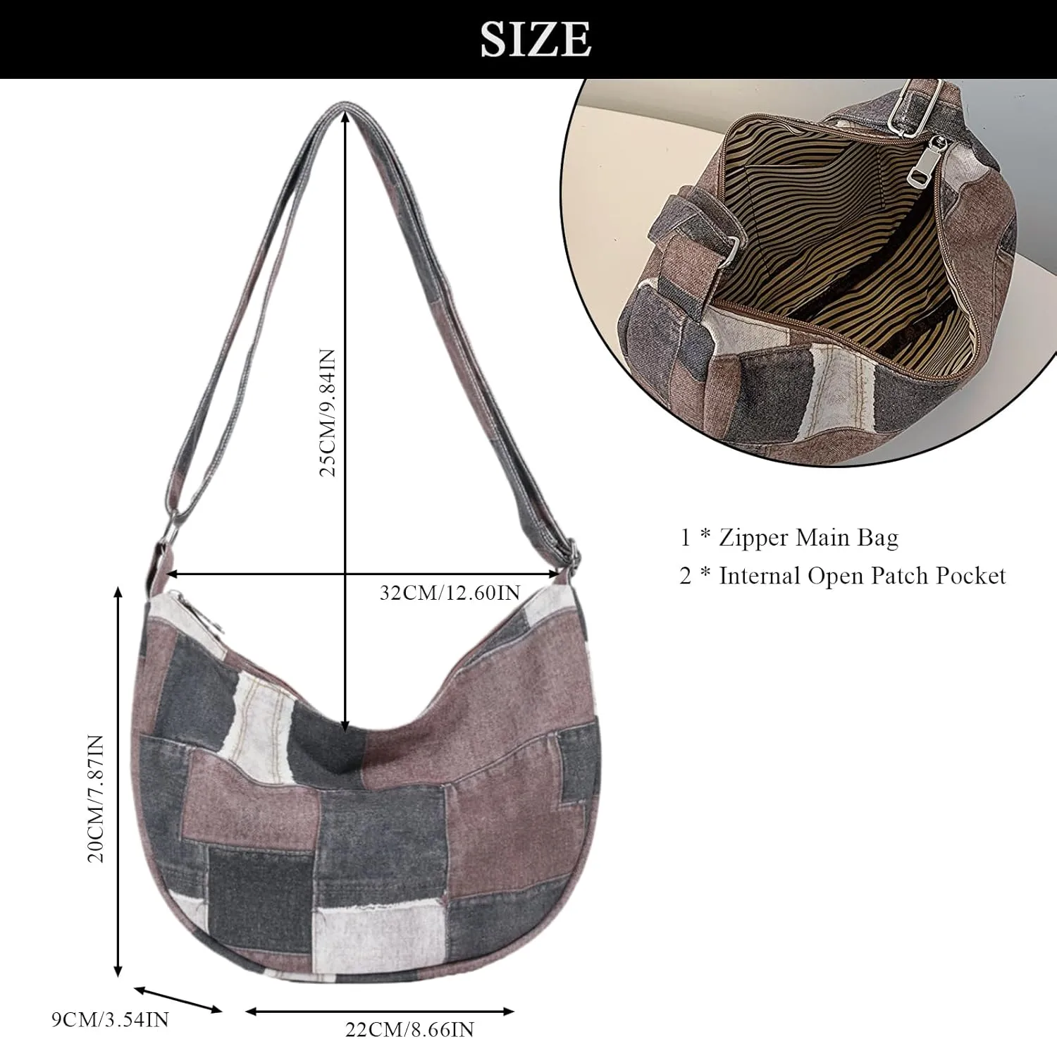 Denim Shoulder Bag, Jean Purses for Women Hobo Bag Y2K Patchwork Denim Tote Handbags