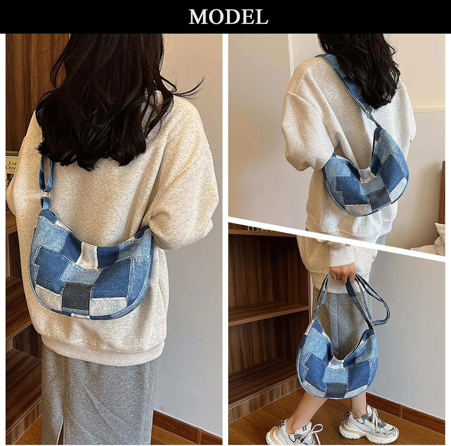 Denim Shoulder Bag, Jean Purses for Women Hobo Bag Y2K Patchwork Denim Tote Handbags