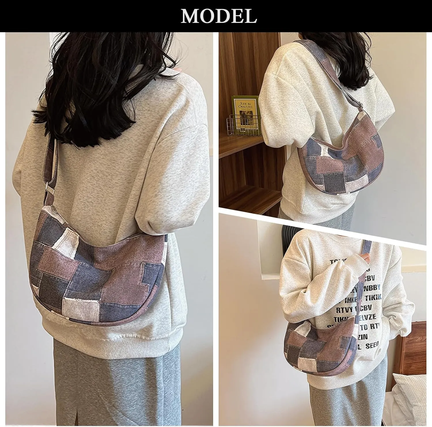Denim Shoulder Bag, Jean Purses for Women Hobo Bag Y2K Patchwork Denim Tote Handbags