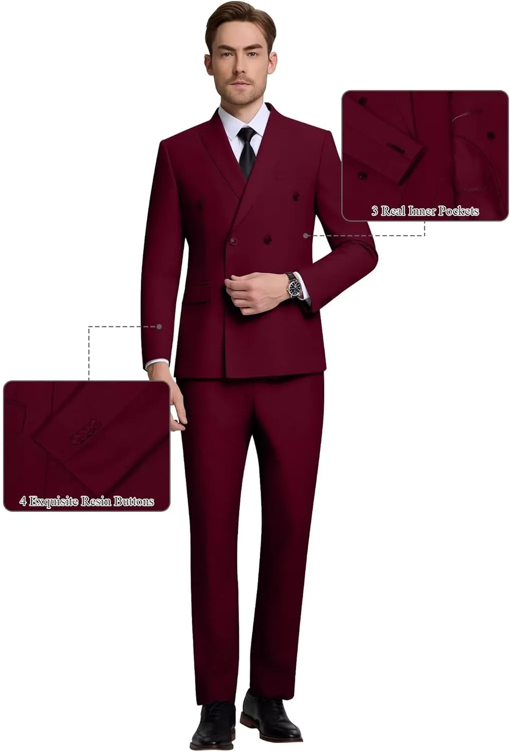 Double Breasted Suit Men Slim Fit 2 Pieces Suit Blazer Pants Formal 2 Button Tuxedo Jacket for Wedding Business Prom