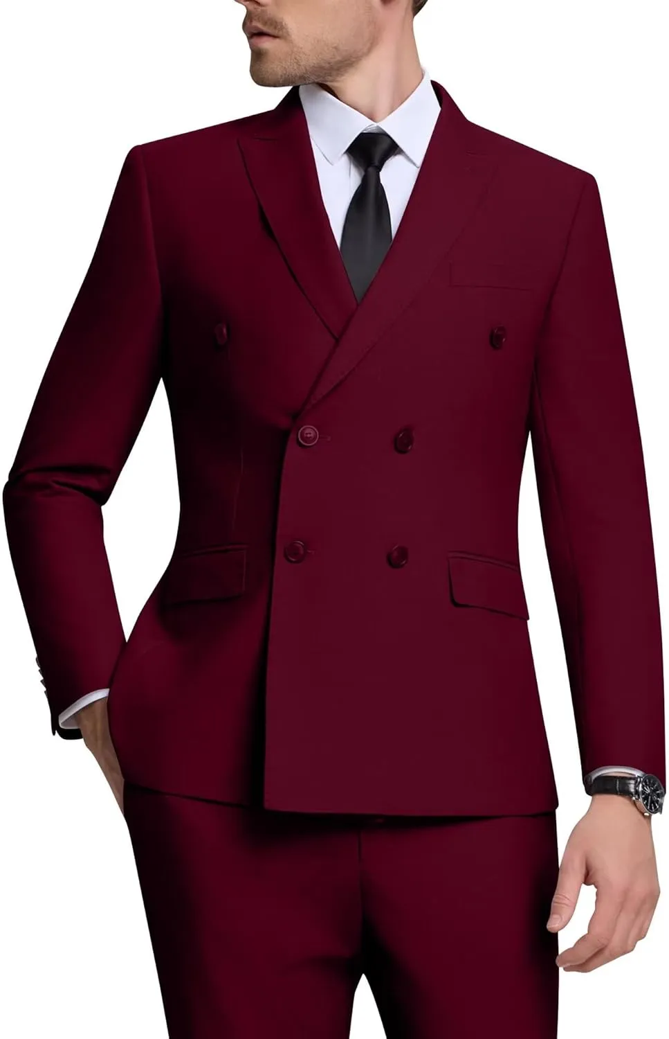 Double Breasted Suit Men Slim Fit 2 Pieces Suit Blazer Pants Formal 2 Button Tuxedo Jacket for Wedding Business Prom