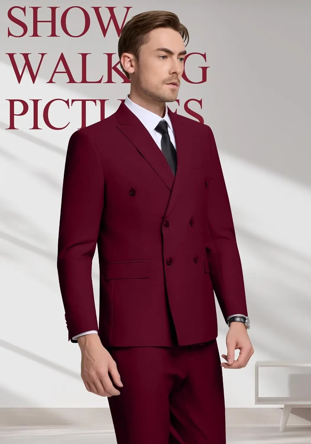 Double Breasted Suit Men Slim Fit 2 Pieces Suit Blazer Pants Formal 2 Button Tuxedo Jacket for Wedding Business Prom