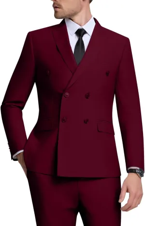 Double Breasted Suit Men Slim Fit 2 Pieces Suit Blazer Pants Formal 2 Button Tuxedo Jacket for Wedding Business Prom