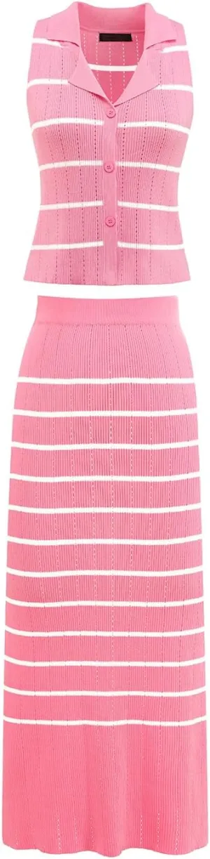 DRESSTELLS Women's 2 Piece Skirt Sets 2025 Summer Outfits Tank Tops and Long Skirts Bodycon Knit Dress Set