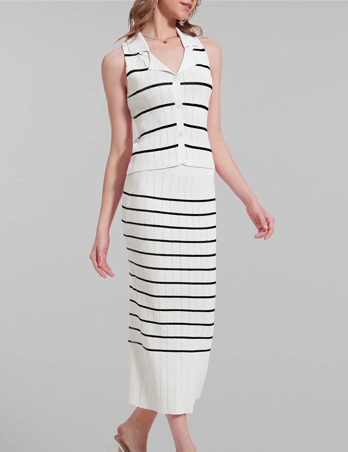 DRESSTELLS Women's 2 Piece Skirt Sets 2025 Summer Outfits Tank Tops and Long Skirts Bodycon Knit Dress Set
