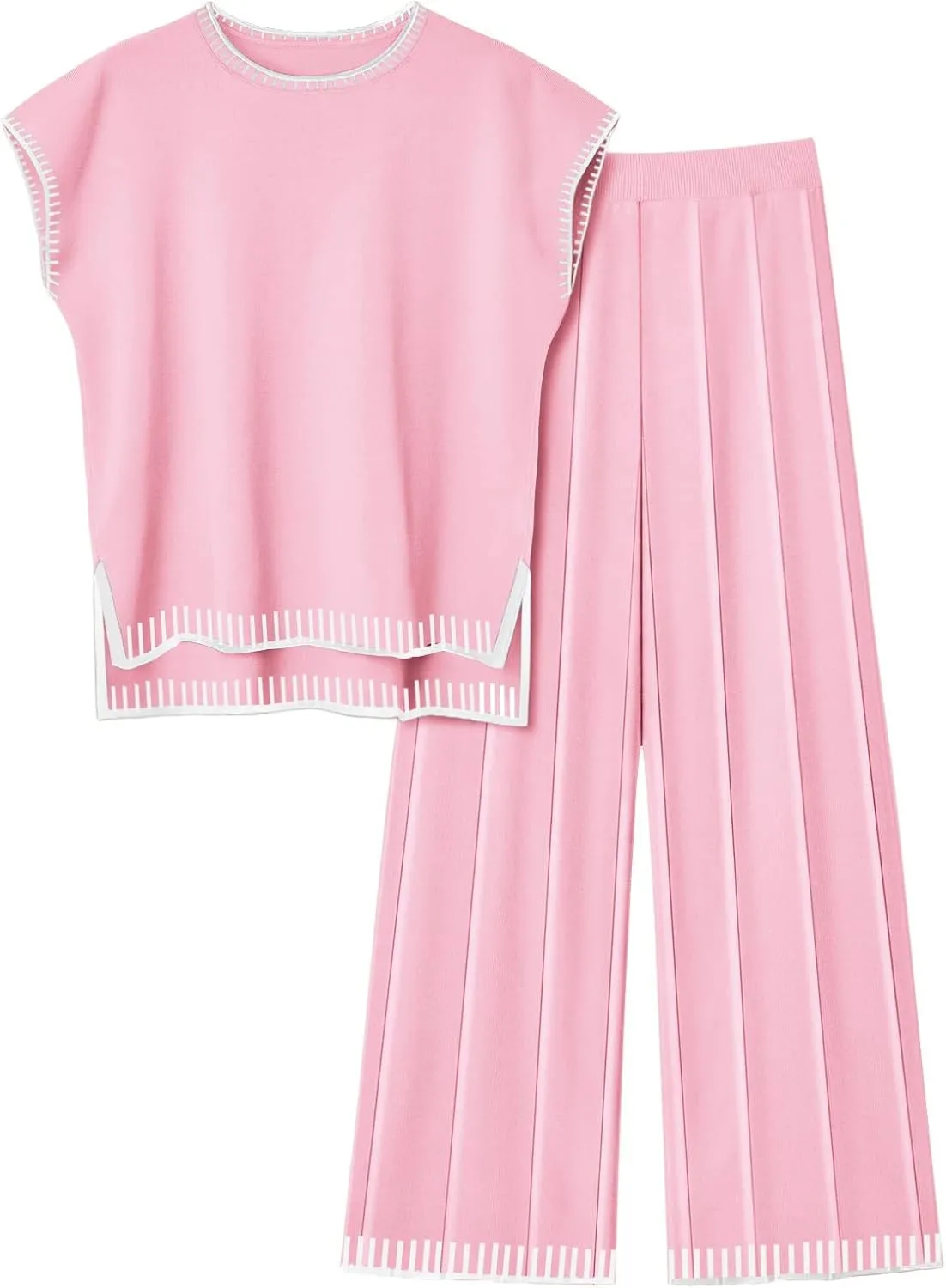 Ekouaer Womens Matching Sets Knit Sweater Sets 2 Pieces Outfits Pullover Tops Wide Legs Pants Lounge Set