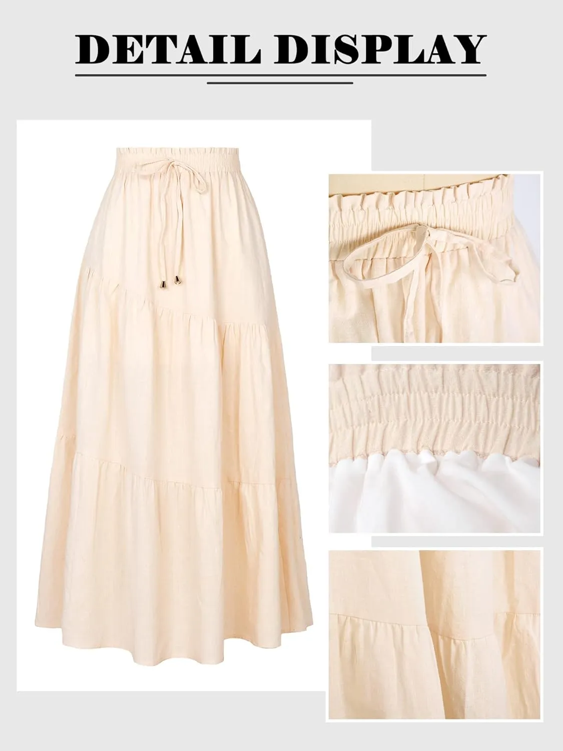 Ezcosplay Women Maxi Linen Skirt Elastic High Waist A-Line Swing Long Beach Skirt Summer