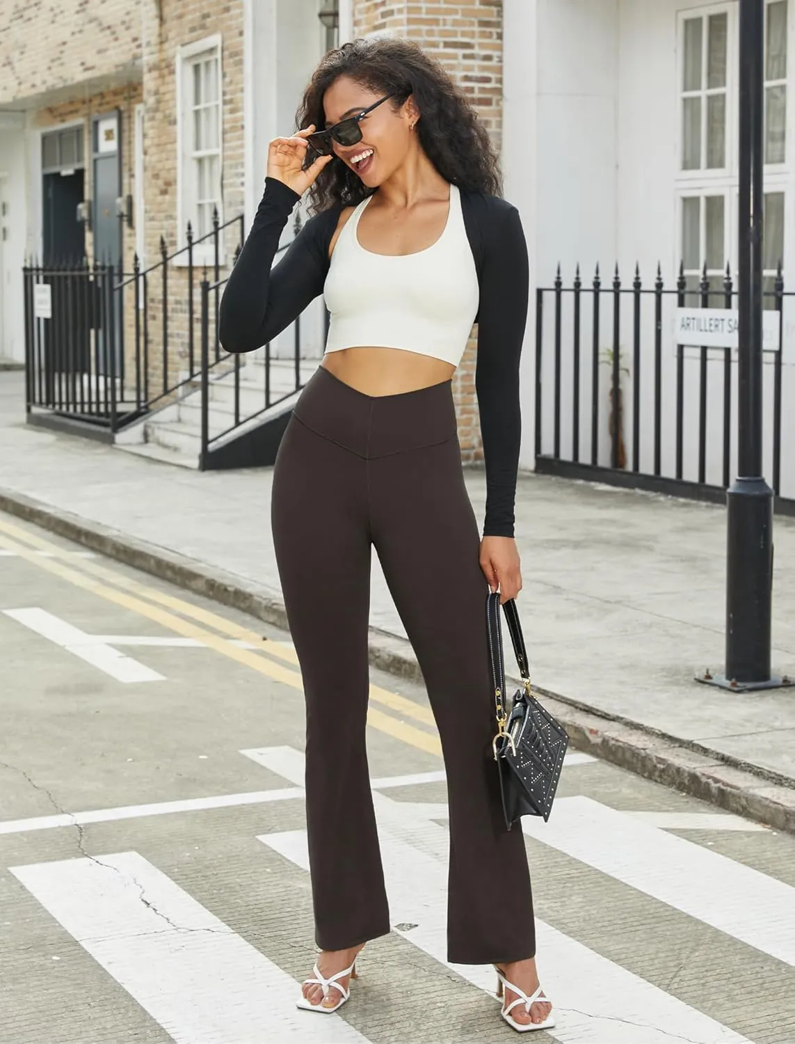 FireSwan Women's Flare Yoga Pants V Waist Flared Leggings High Waisted Bootcut Workout Pants Tummy Control