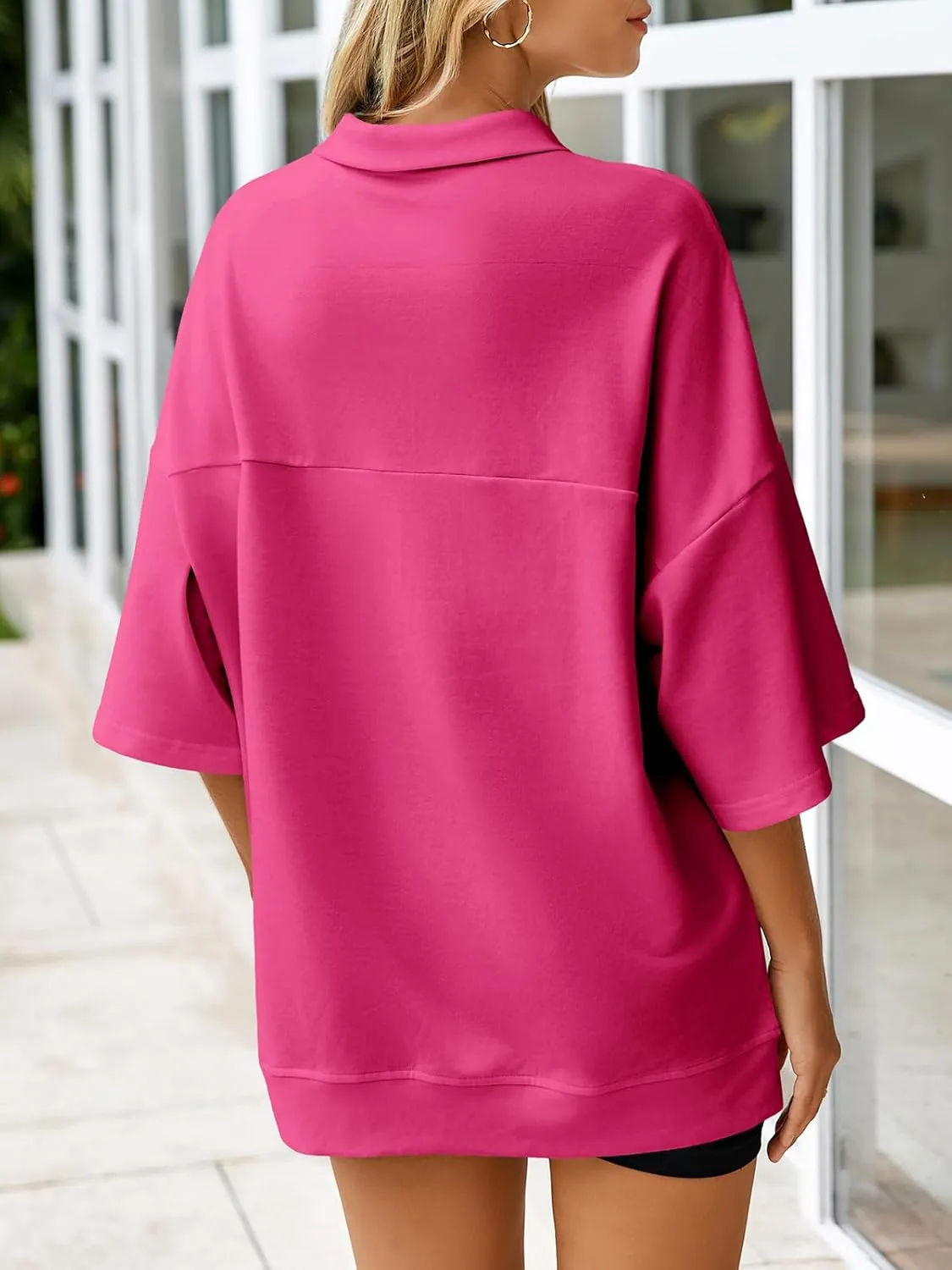Fisoew Womens Oversized Sweatshirt Casual Zip Up V Neck 3/4 Sleeve High Low Pullover Tunic Tops