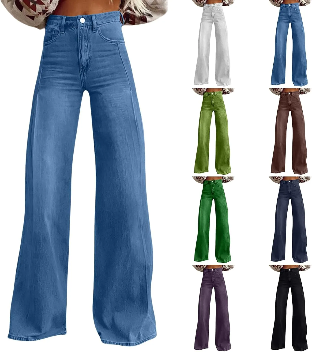 Flare Jeans for Women Wide Leg Baggy Pant 2025 Casual Summer High Waisted Straight Y2K Streetwear Denim Pants with Pockets