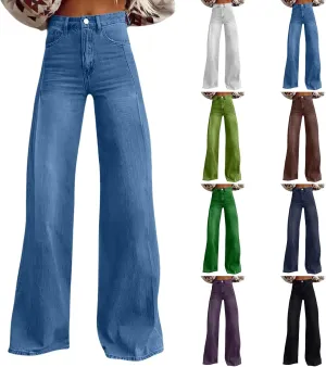 Flare Jeans for Women Wide Leg Baggy Pant 2025 Casual Summer High Waisted Straight Y2K Streetwear Denim Pants with Pockets