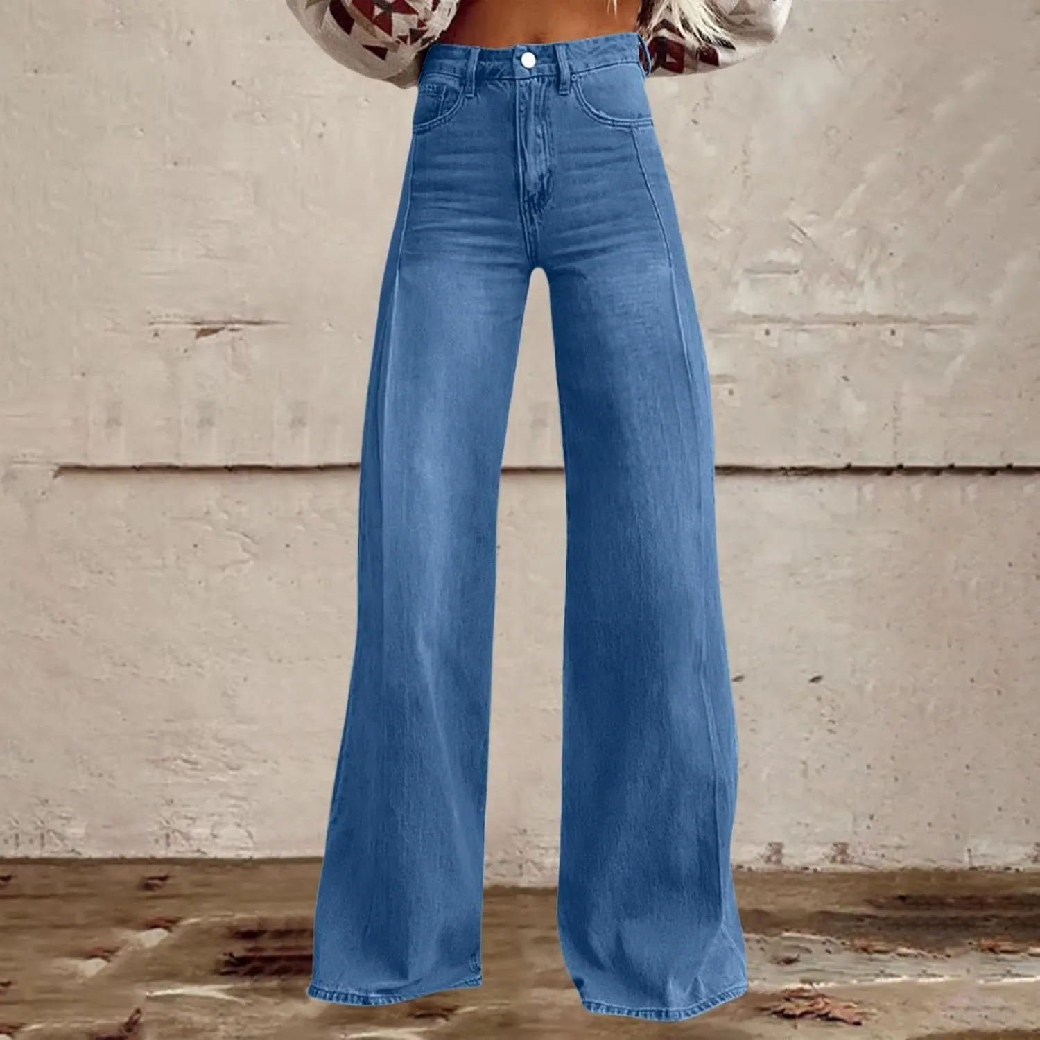 Flare Jeans for Women Wide Leg Baggy Pant 2025 Casual Summer High Waisted Straight Y2K Streetwear Denim Pants with Pockets