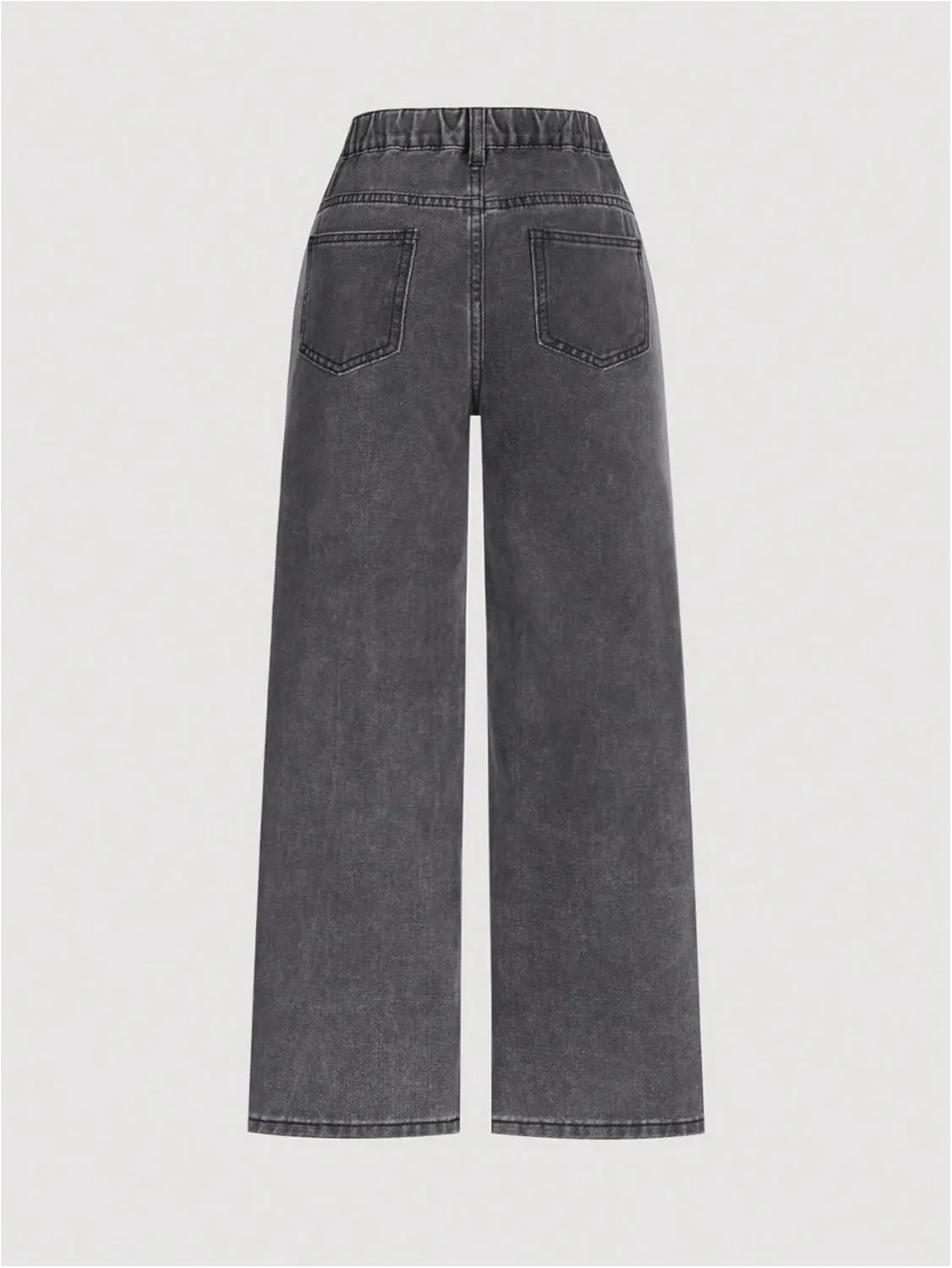 Floerns Girl's Distressed Ripped Denim Pants Elastic Waist Wide Leg Jeans with Pocket