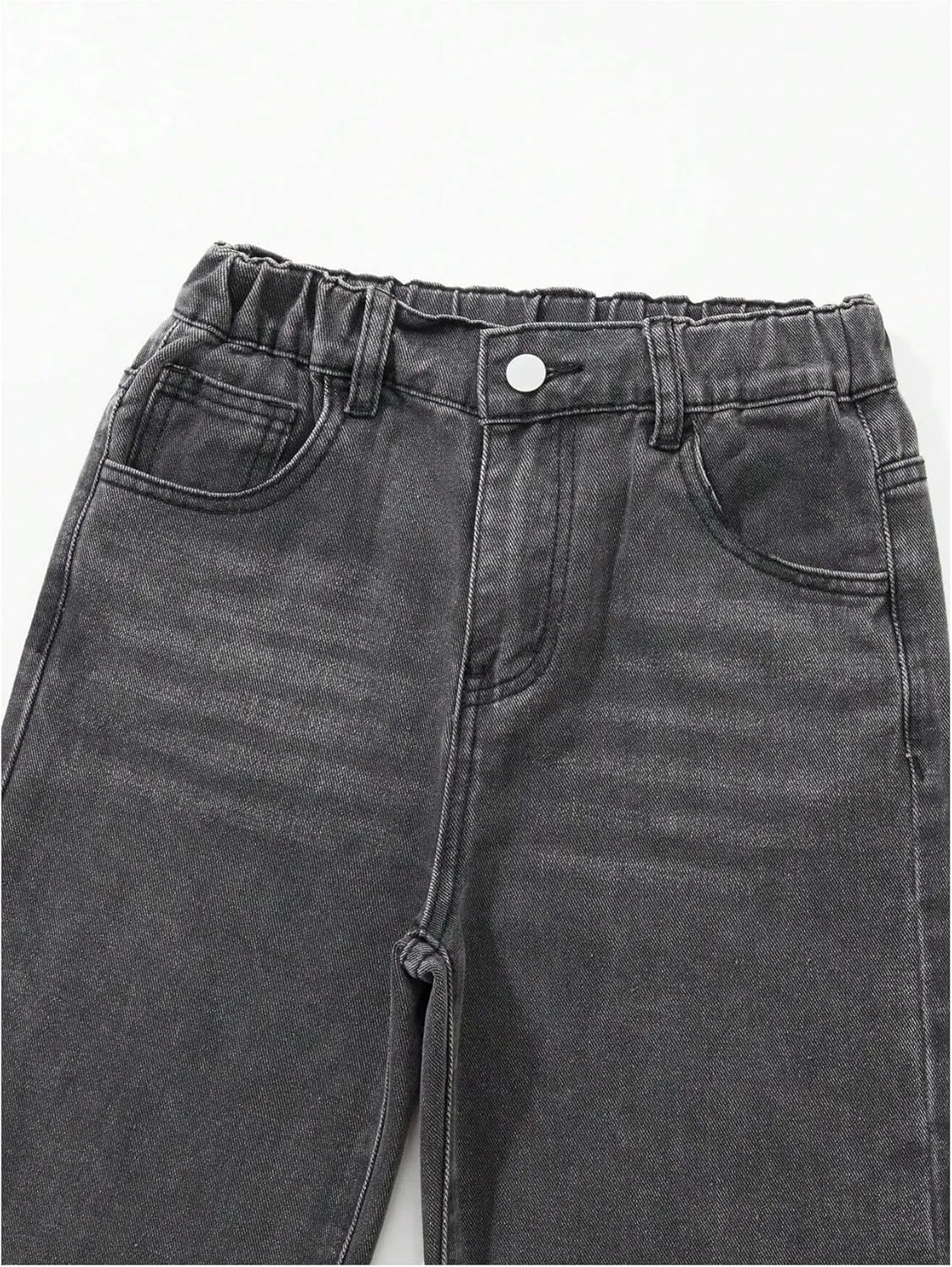 Floerns Girl's Distressed Ripped Denim Pants Elastic Waist Wide Leg Jeans with Pocket