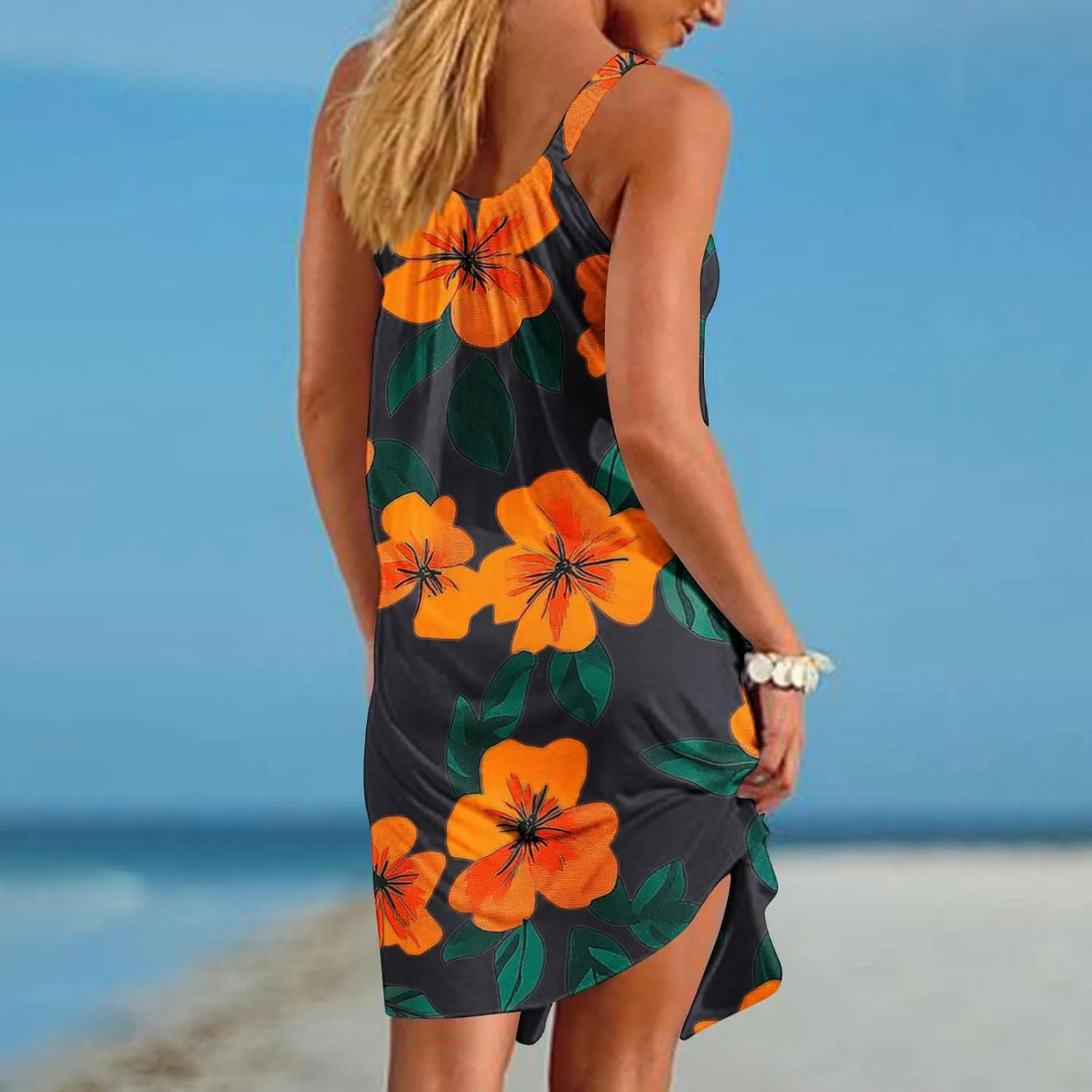 Floral Printed Midi Tank Dress for Women Sleeveless Summer Boho Dresses Loose Fit Beach Cover Ups Sundress