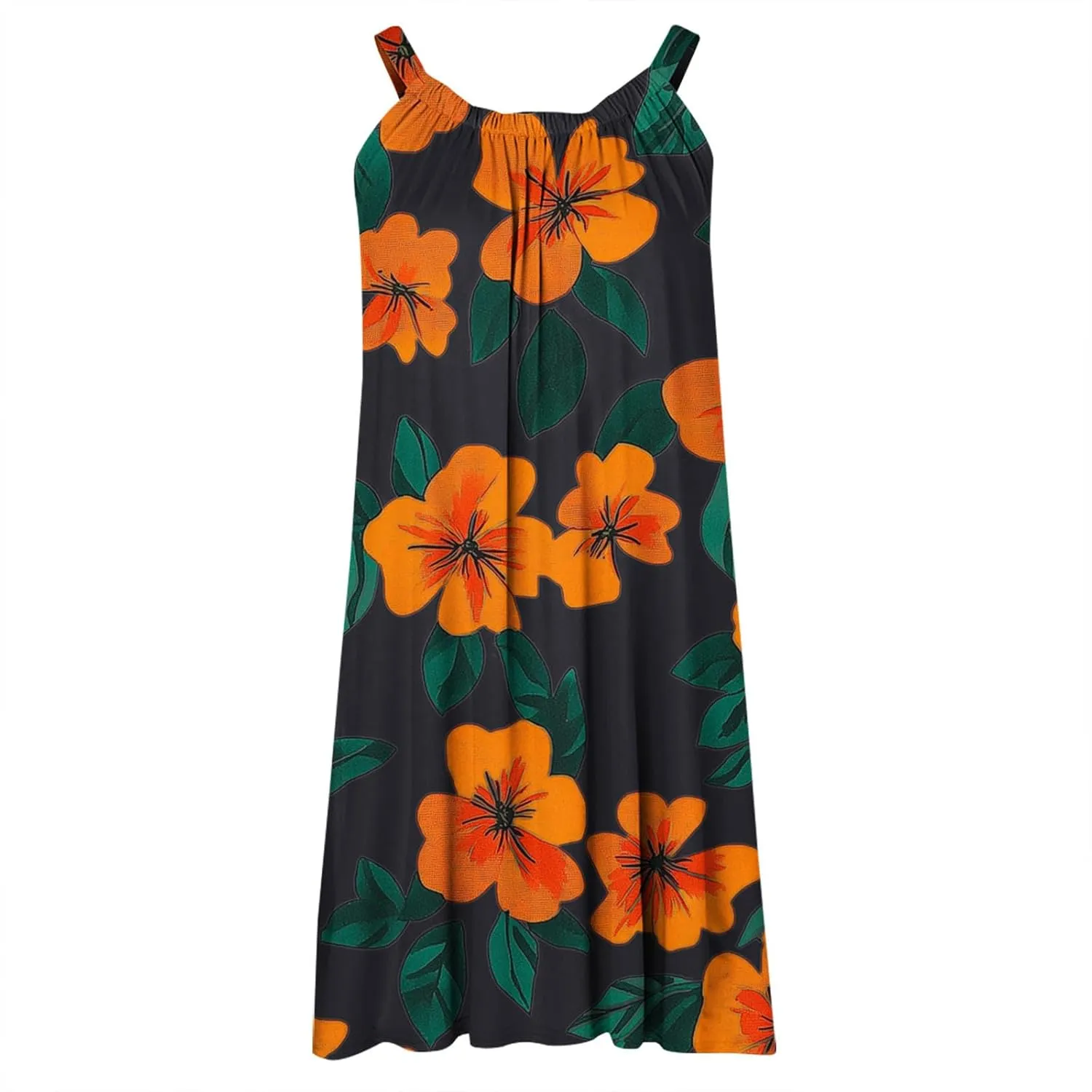 Floral Printed Midi Tank Dress for Women Sleeveless Summer Boho Dresses Loose Fit Beach Cover Ups Sundress